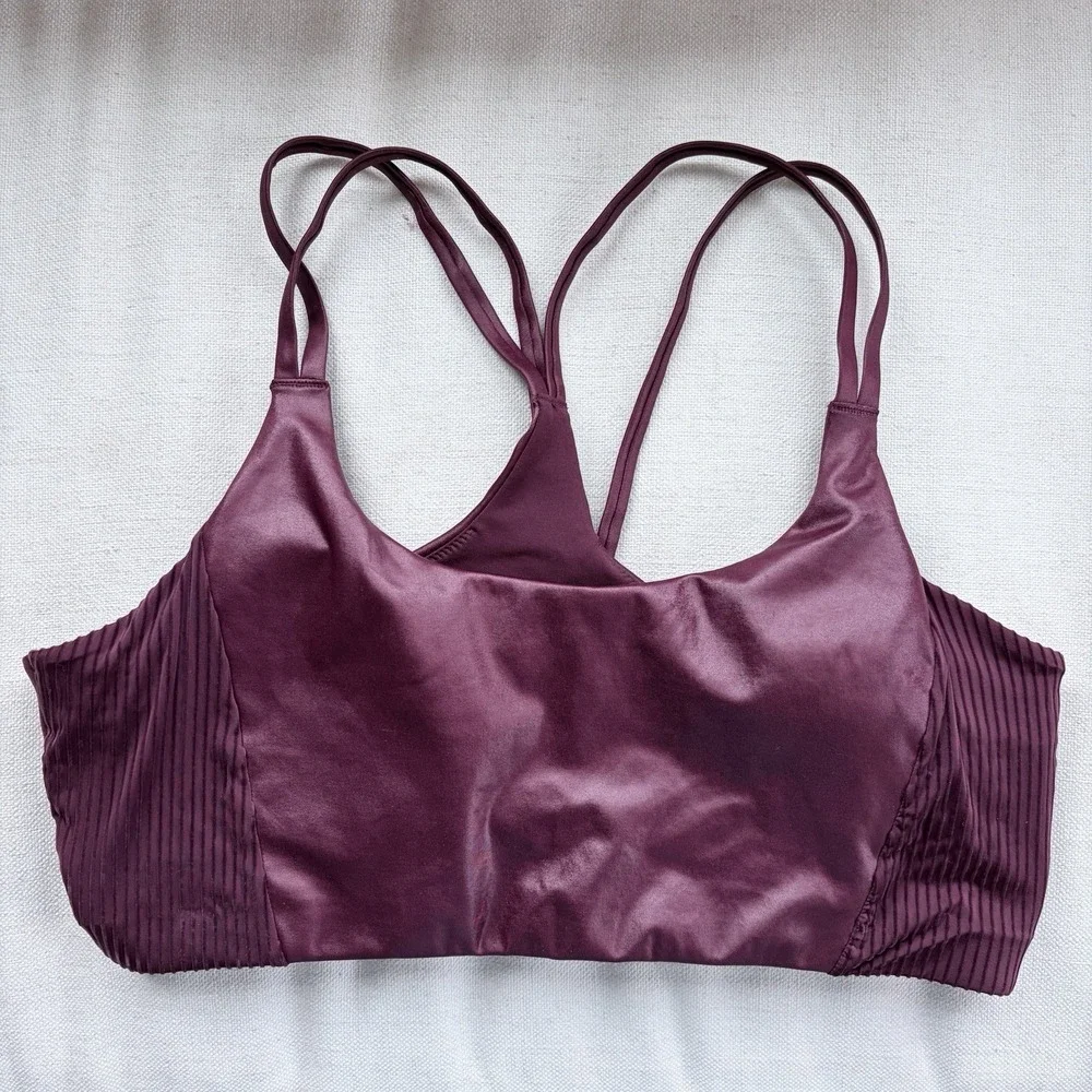 FABLETICS Principal Low Impact Bra‎ Size XL Faux Leather Merlot Strappy Cute Gym